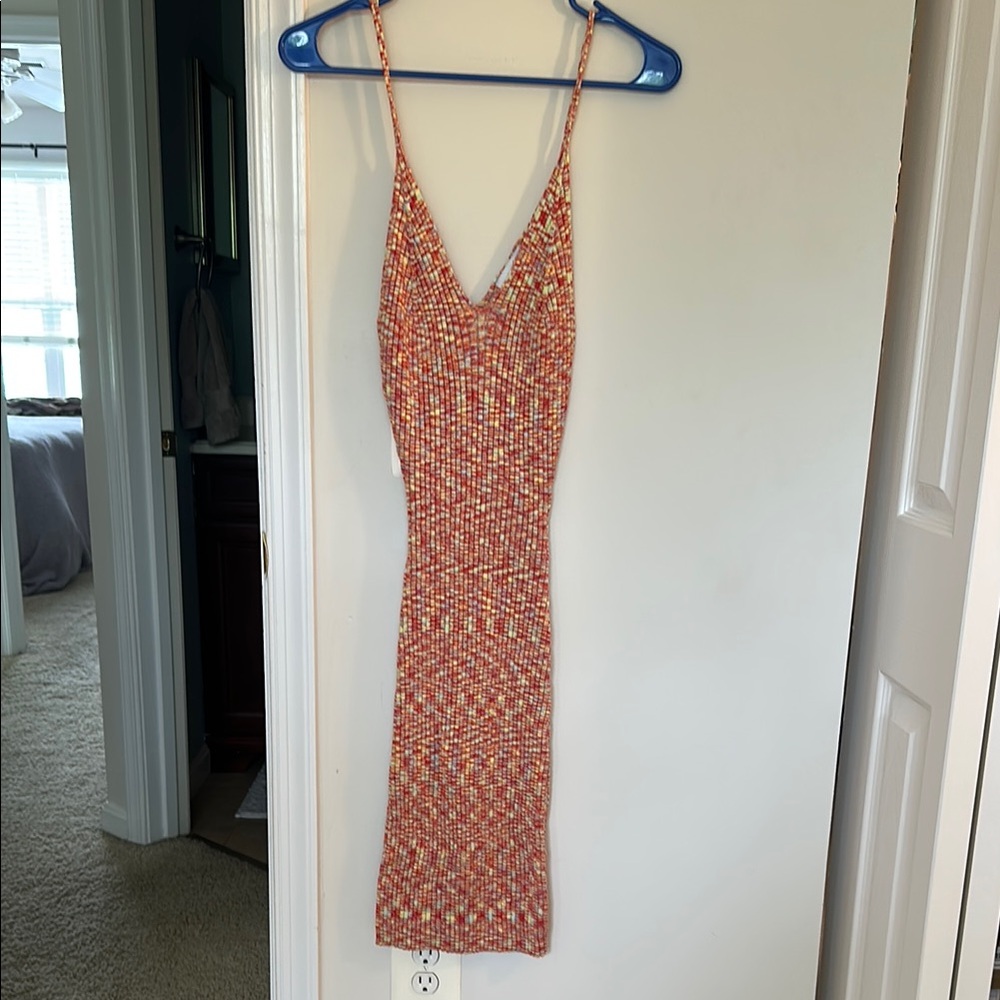 South Moon Under Orange and White Bodycon Midi Dress